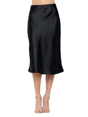 Women's Satin High Waist A-Line Midi Skirt Soft Fabric
